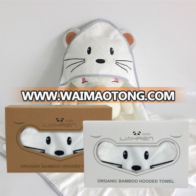 2018 Amazon hot sale soft large size bamboo terry animal baby hooded towel mouse design with premium gift box