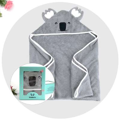 2020 NEW Animal Koala Design Soft 500GSM Gray Color Organic Bamboo Hooded Baby Towel